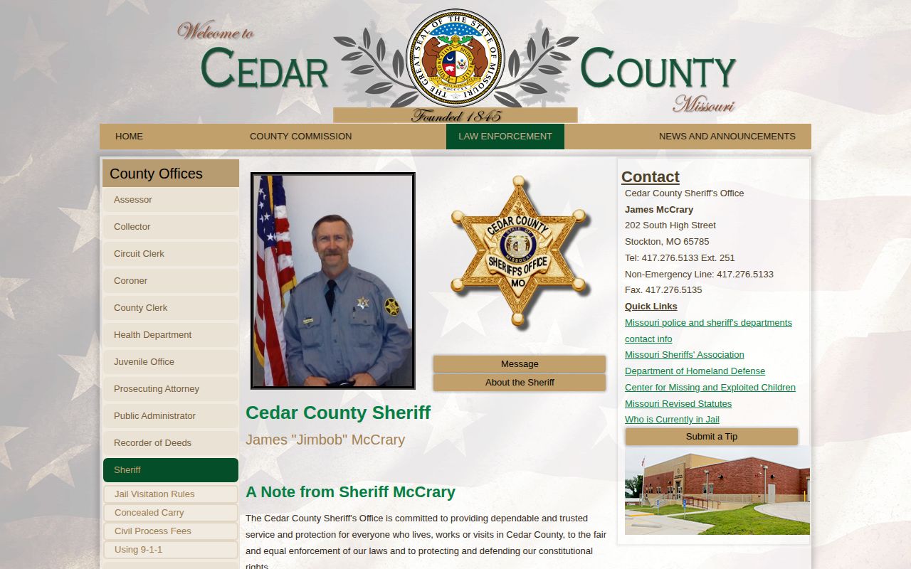 Cedar County Sheriff official page linking to the current jail roster