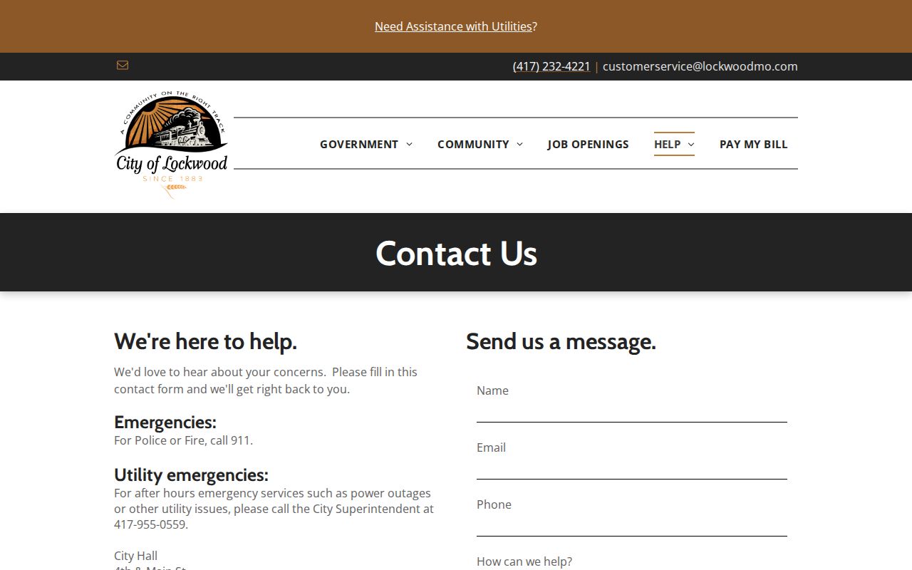 Official Lockwood Missouri city contact page with City Hall information