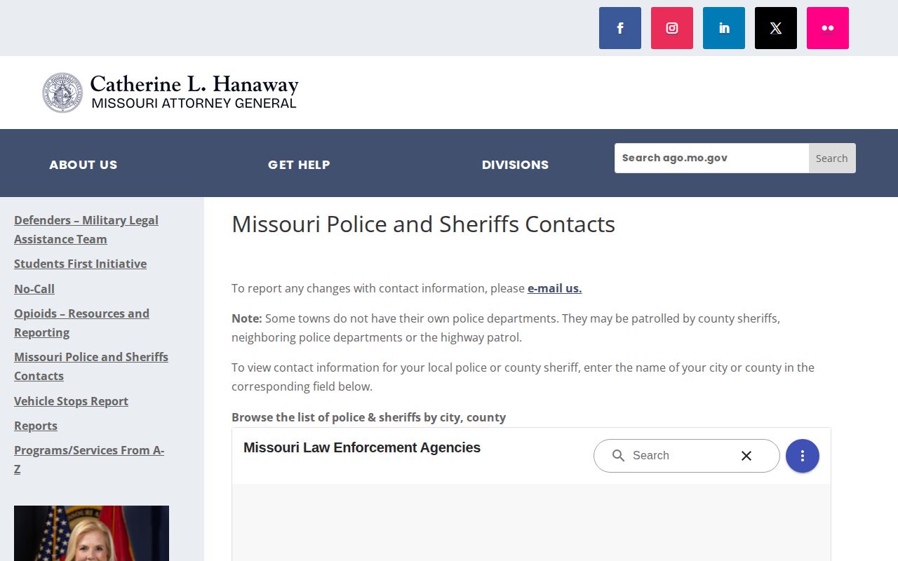 Missouri Attorney General guidance explaining police and sheriff contact routes