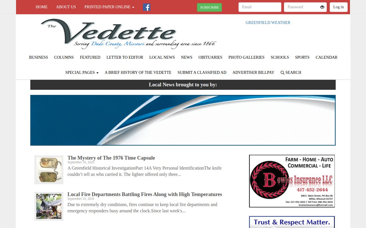 Greenfield Vedette selected Dade County arrest log coverage