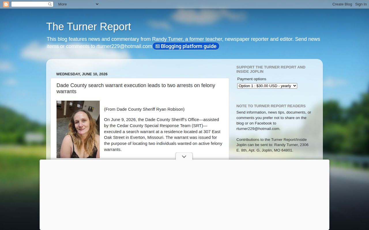 Turner Report article about Dade Sheriff warrant arrests and Cedar SRT assistance in Everton