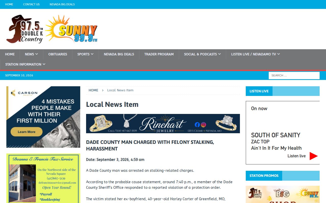 KNEM KNMO news report concerning an arrest associated with Lockwood Missouri