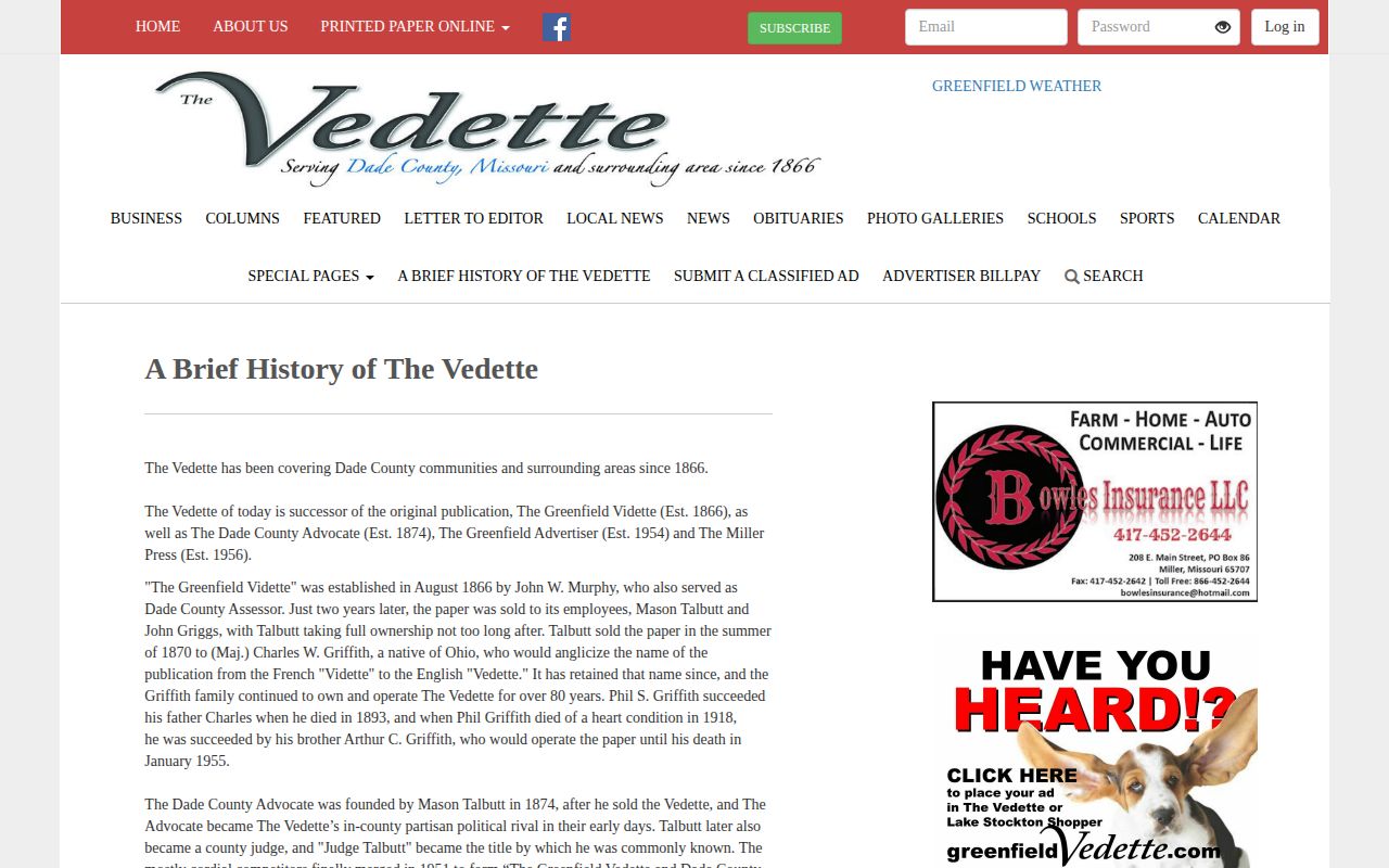 Greenfield Vedette coverage information for Dade County arrest reporting